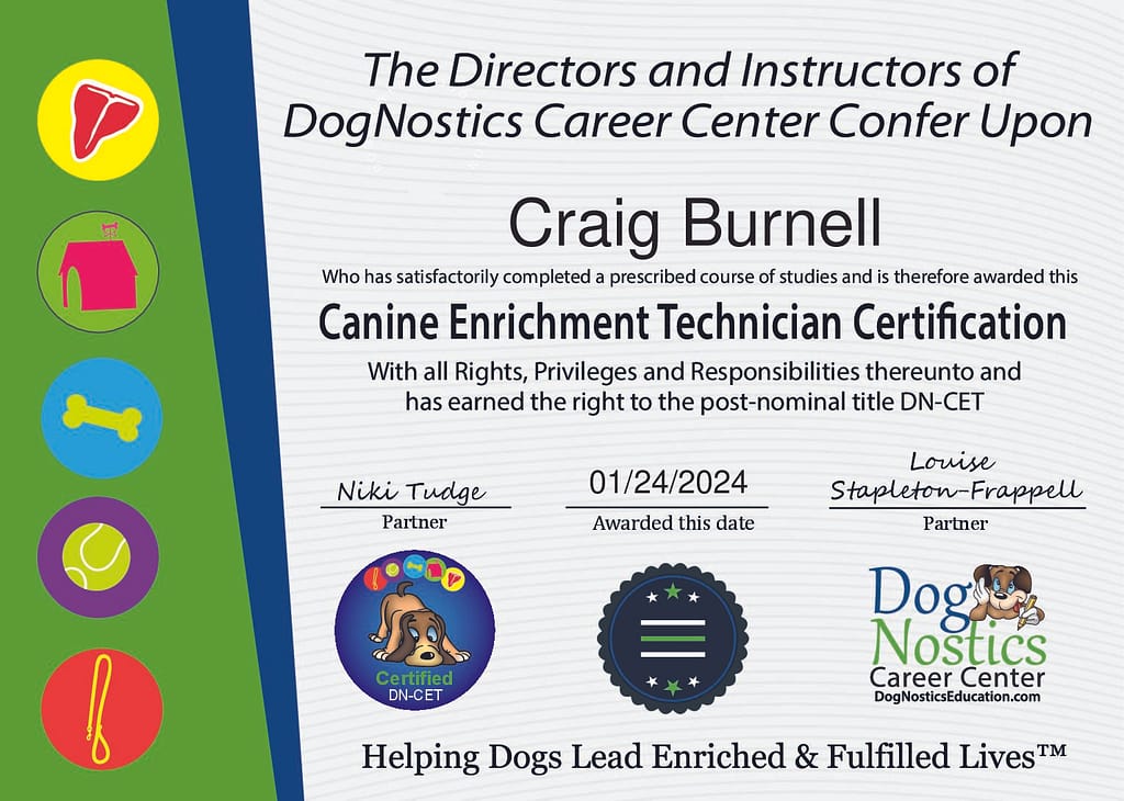 Certificate for Canine Enrichment Technician Credentials