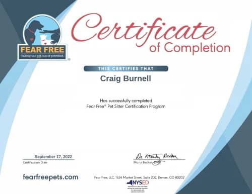 Fear Free Pet Sitter Certificate